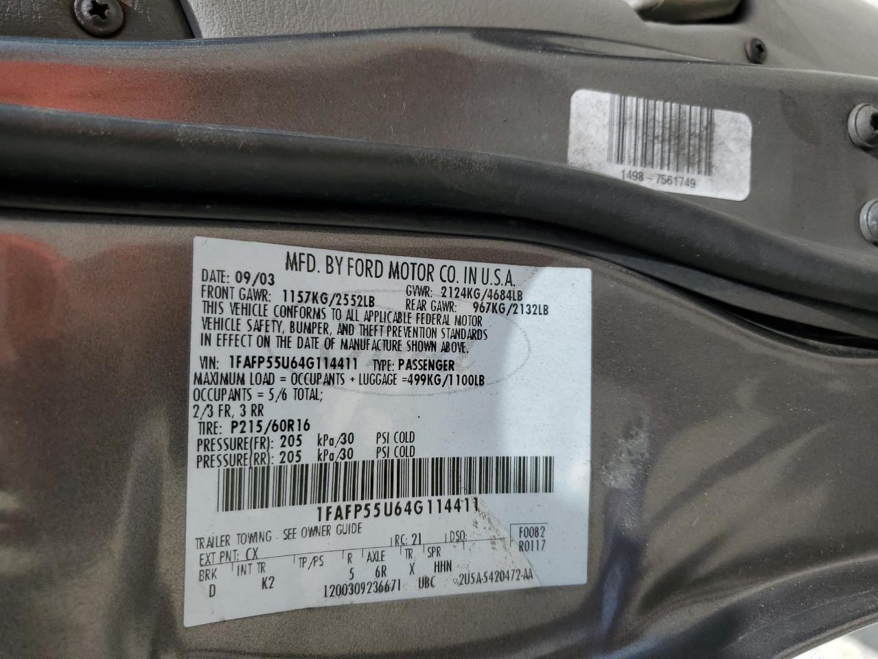 1FAFP55U64G114411 2004 Ford Taurus Ses