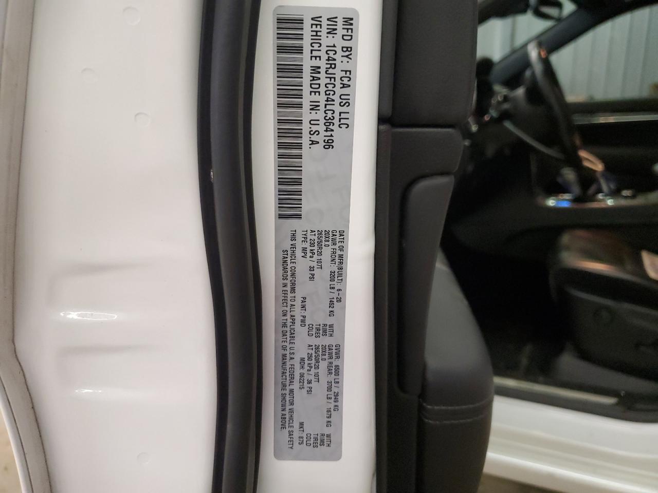 1C4RJFCG4LC364196 2020 Jeep Grand Cherokee Overland