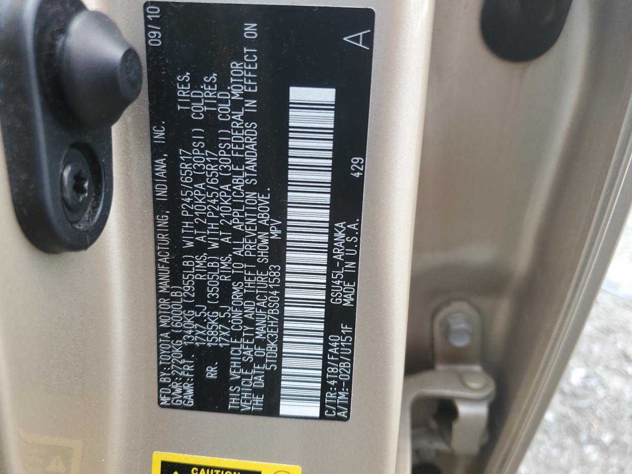 5TDBK3EH7BS041583 2011 Toyota Highlander Base