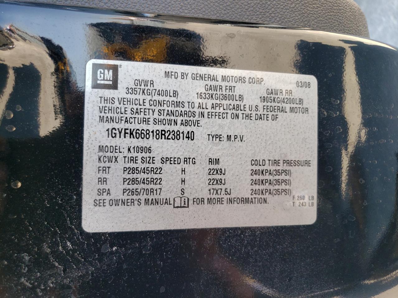 1GYFK66818R238140 2008 Cadillac Escalade Esv