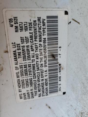 2005 Honda Odyssey Exl VIN: 5FNRL38745B091994 Lot: 62676414