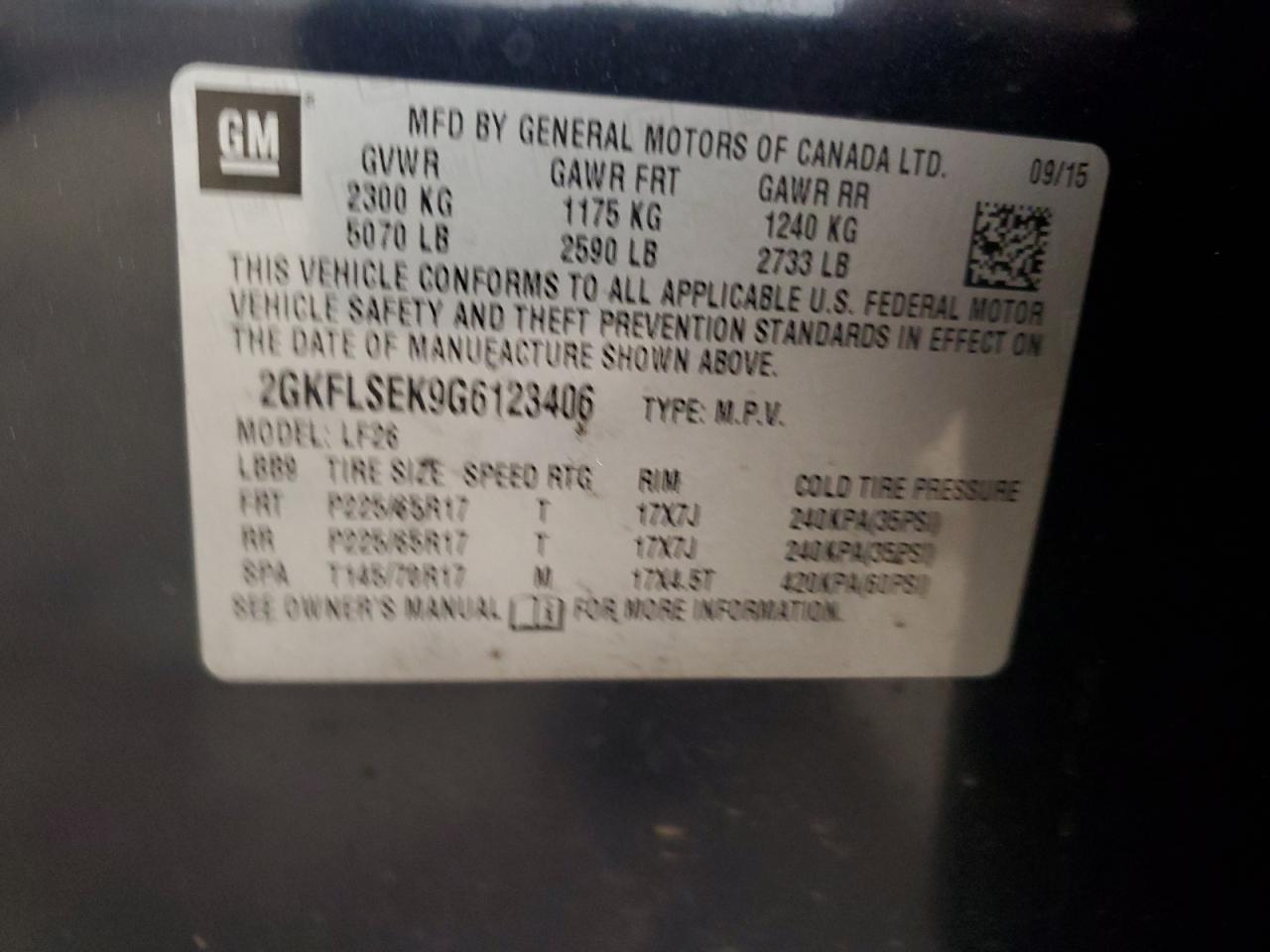 2GKFLSEK9G6123406 2016 GMC Terrain Sle