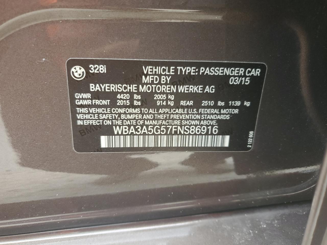 WBA3A5G57FNS86916 2015 BMW 328 I