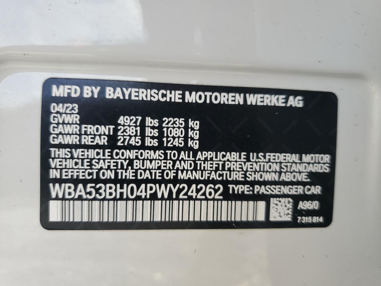 WBA53BH04PWY24262 2023 BMW 530 I