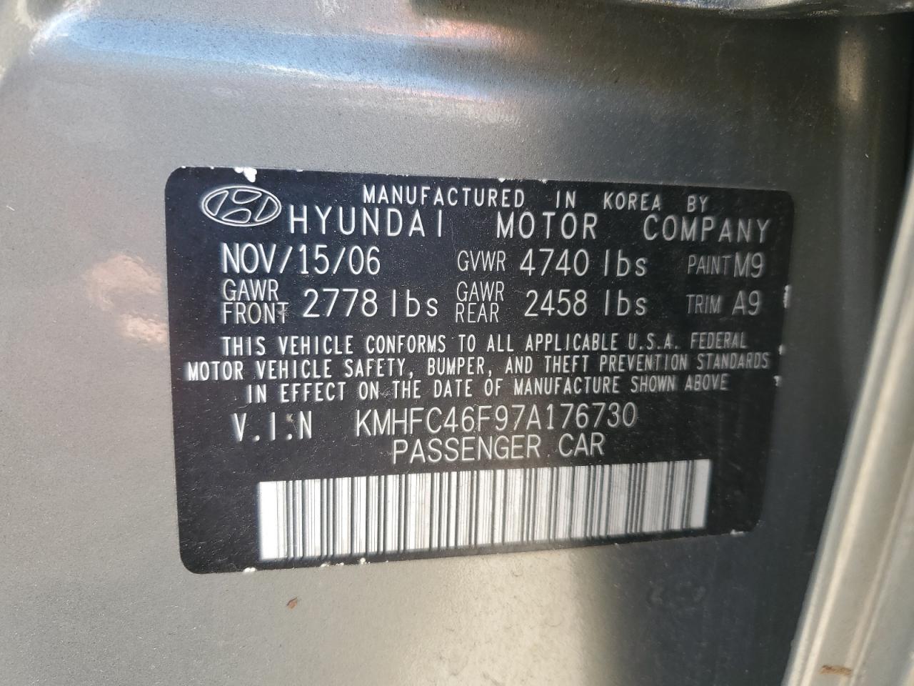 KMHFC46F97A176730 2007 Hyundai Azera Se