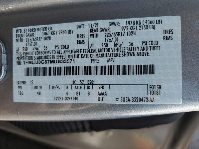 VIN 1FMCU0G67MUB33571 2021 Ford Escape, SE no.13