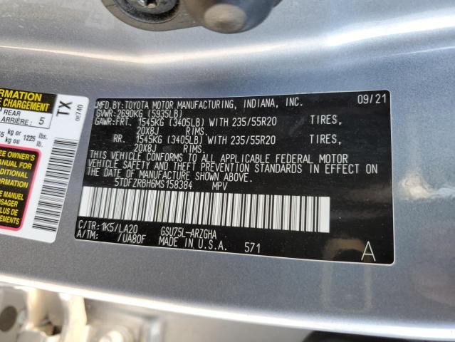 VIN 5TDFZRBH6MS158384 2021 Toyota Highlander, Platinum no.13