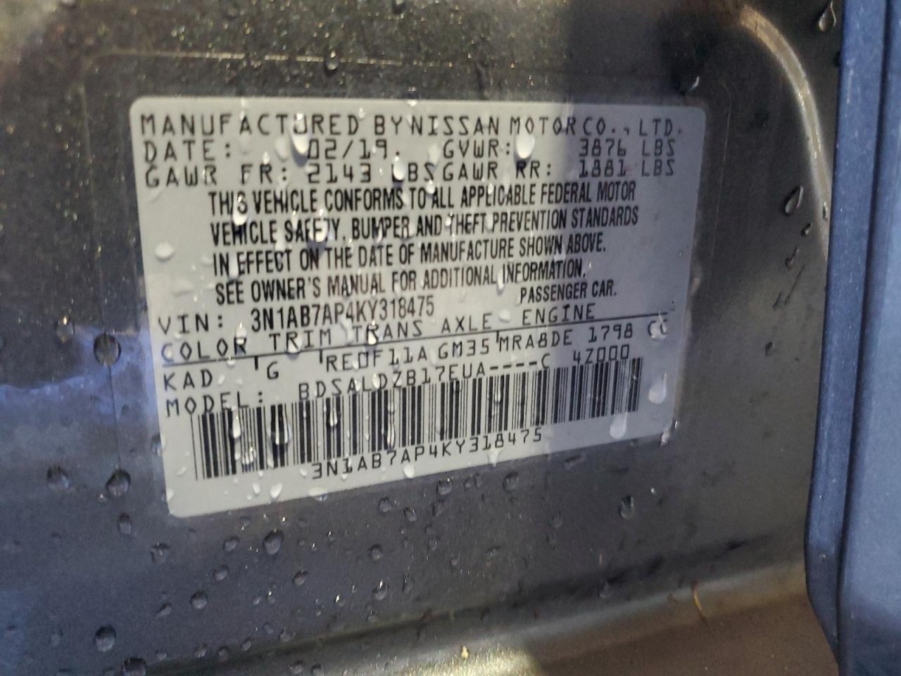 3N1AB7AP4KY318475 2019 Nissan Sentra S