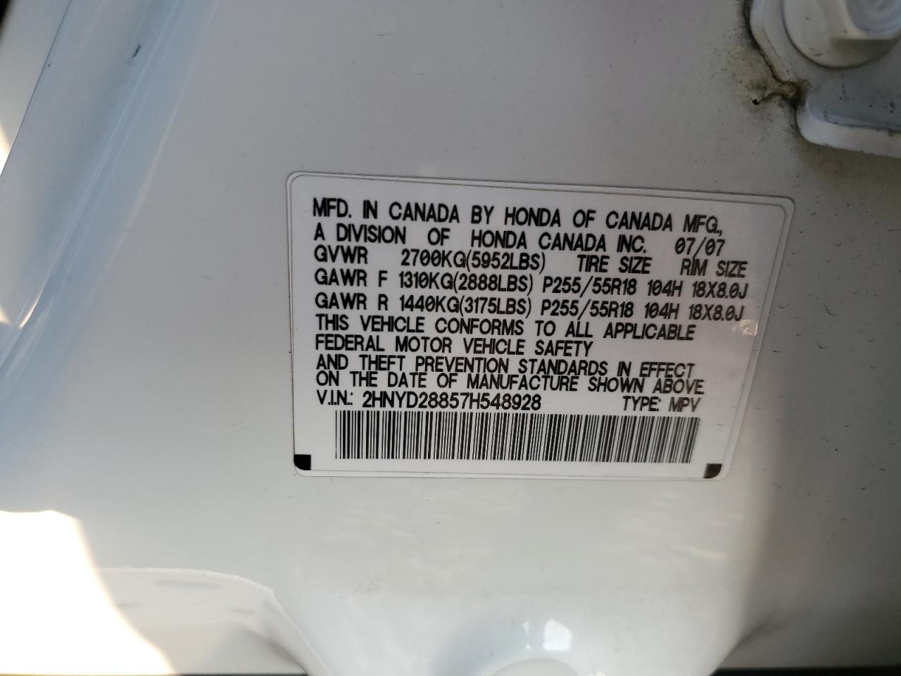 2HNYD28857H548928 2007 Acura Mdx Sport