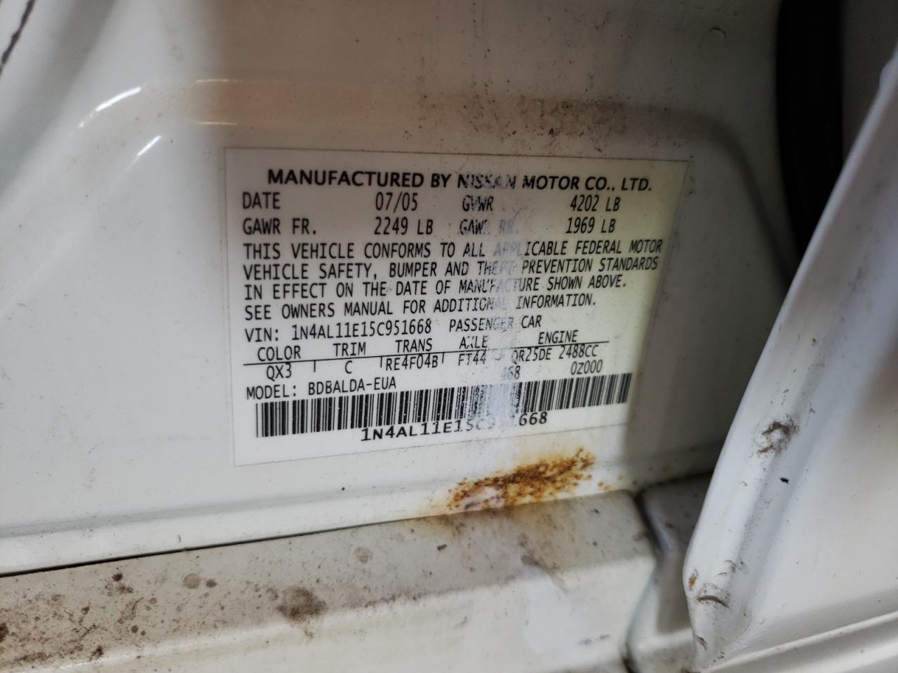 1N4AL11E15C951668 2005 Nissan Altima S