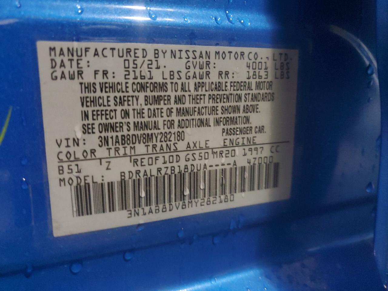 3N1AB8DV8MY282180 2021 Nissan Sentra Sr