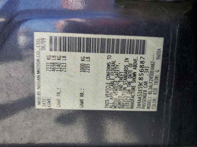 2009 Nissan Maxima S VIN: 1N4AA51E59C856887 Lot: 60528924