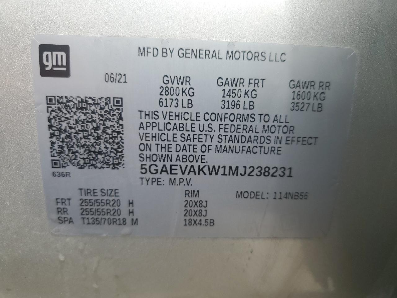 5GAEVAKW1MJ238231 2021 Buick Enclave Essence