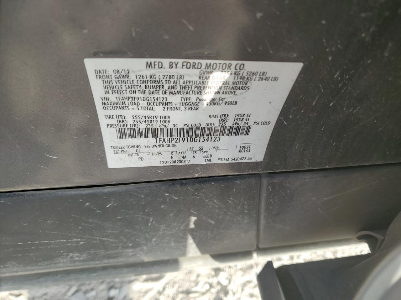 1FAHP2F91DG154123 2013 Ford Taurus Limited