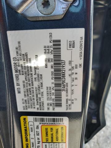 VIN 3FA6P0CD8KR219527 2019 Ford Fusion, Sel no.12