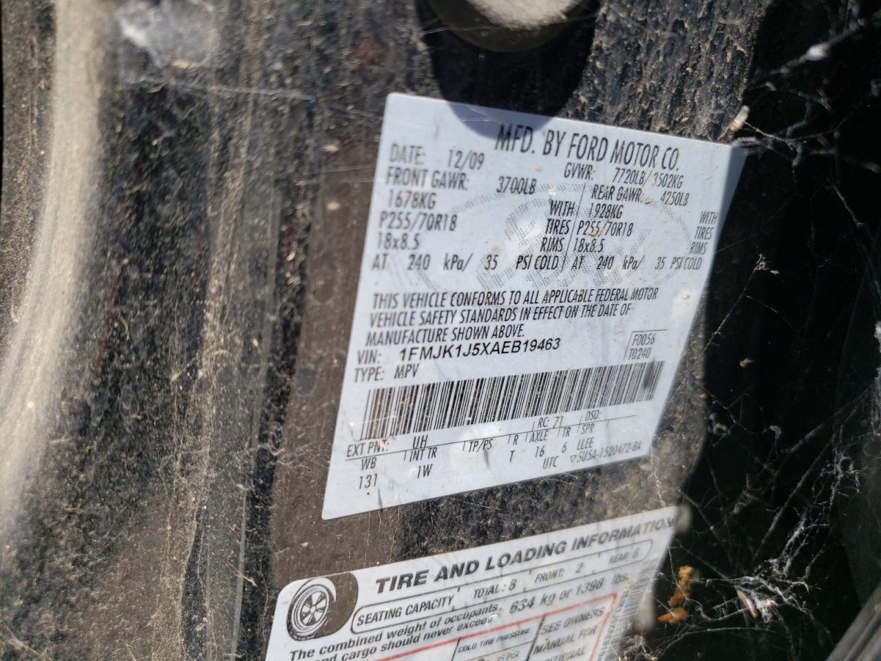 1FMJK1J5XAEB19463 2010 Ford Expedition El Eddie Bauer