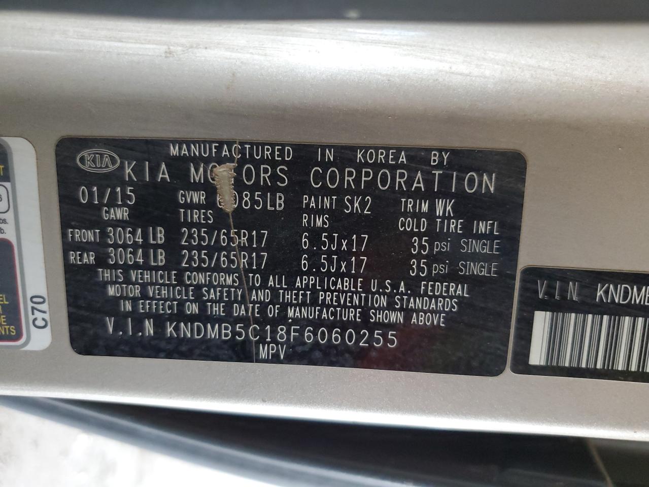 KNDMB5C18F6060255 2015 Kia Sedona Lx