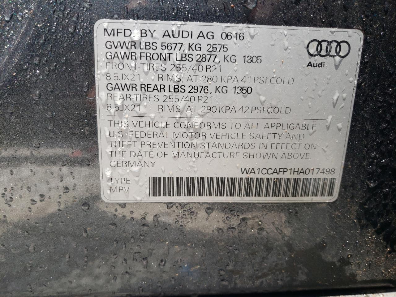 WA1CCAFP1HA017498 2017 Audi Sq5 Premium Plus