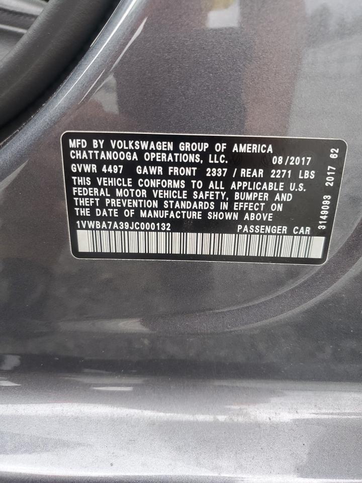 1VWBA7A39JC000132 2018 Volkswagen Passat Se