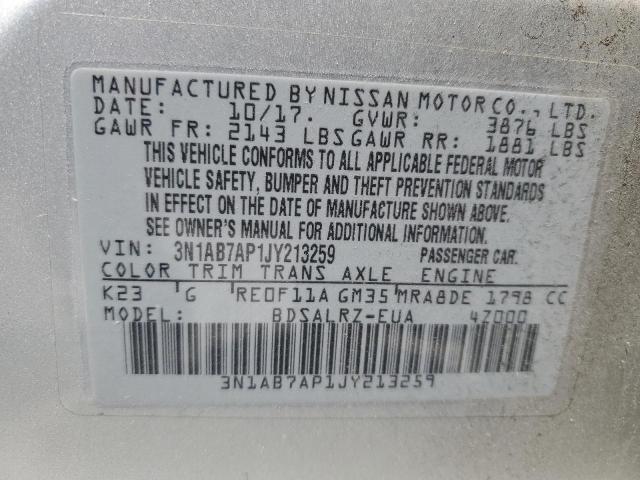 2018 Nissan Sentra S VIN: 3N1AB7AP1JY213259 Lot: 61311084