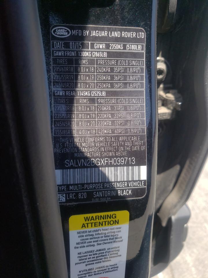 SALVN2BGXFH039713 2015 Land Rover Range Rover Evoque Pure