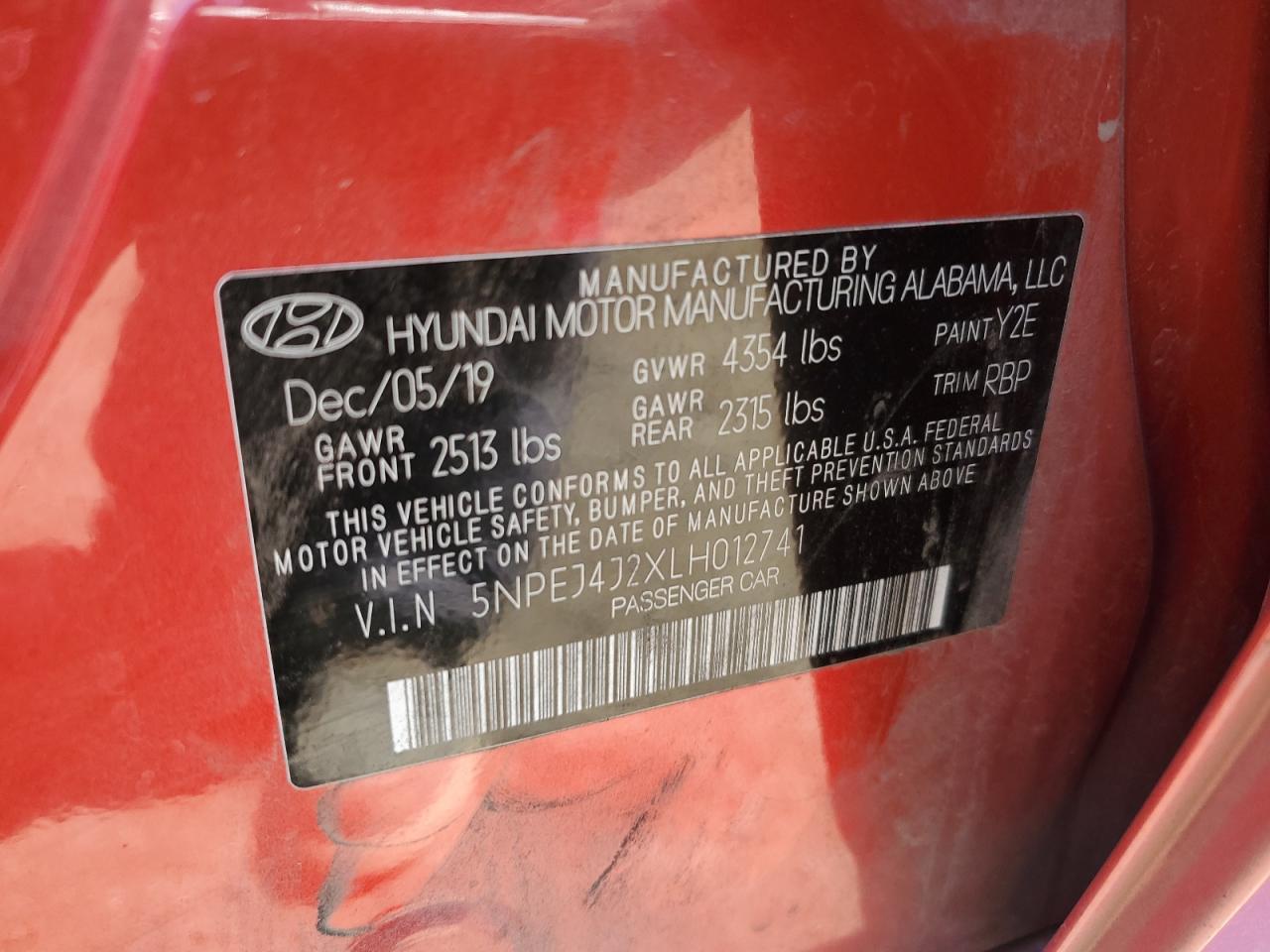 5NPEJ4J2XLH012741 2020 Hyundai Sonata Sel Plus