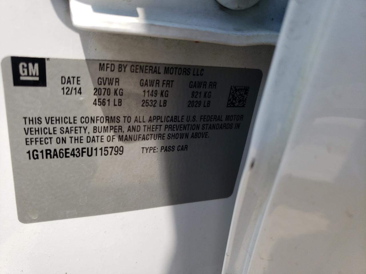 1G1RA6E43FU115799 2015 Chevrolet Volt