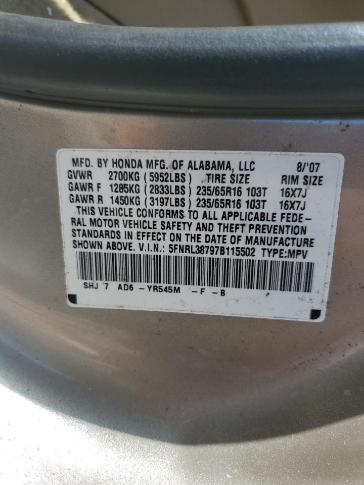 5FNRL38797B115502 2007 Honda Odyssey Exl