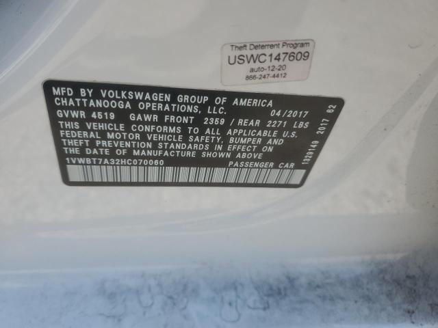 2017 Volkswagen Passat Se VIN: 1VWBT7A32HC070060 Lot: 62366054
