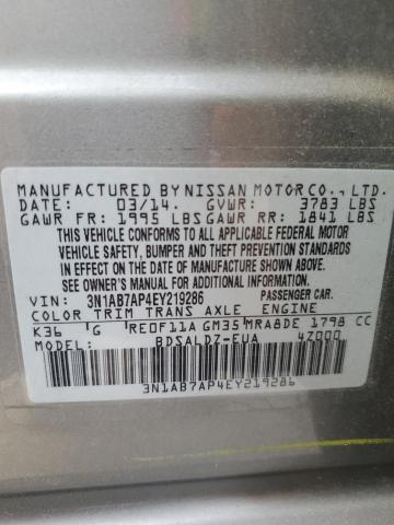 2014 Nissan Sentra S VIN: 3N1AB7AP4EY219286 Lot: 62495284