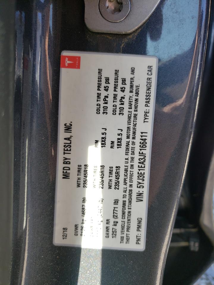 5YJ3E1EA3JF166411 2018 Tesla Model 3