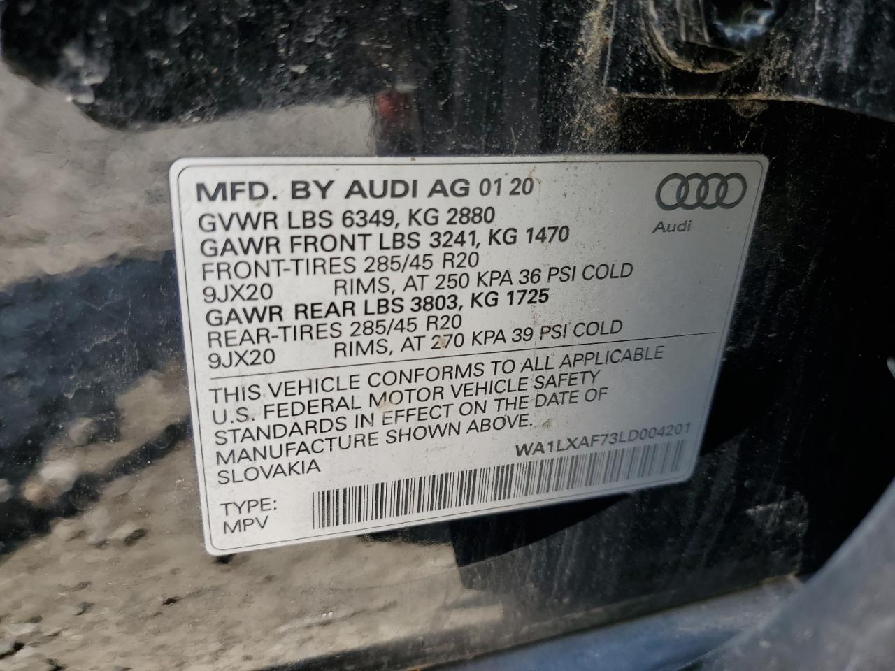 WA1LXAF73LD004201 2020 Audi Q7 Premium Plus