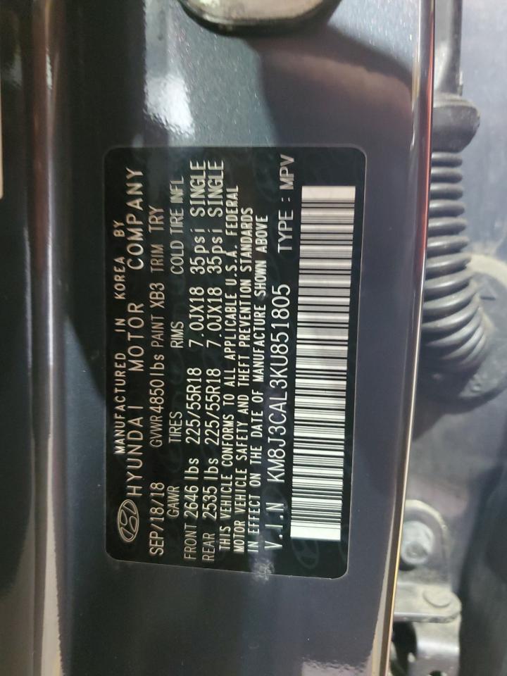 KM8J3CAL3KU851805 2019 Hyundai Tucson Limited