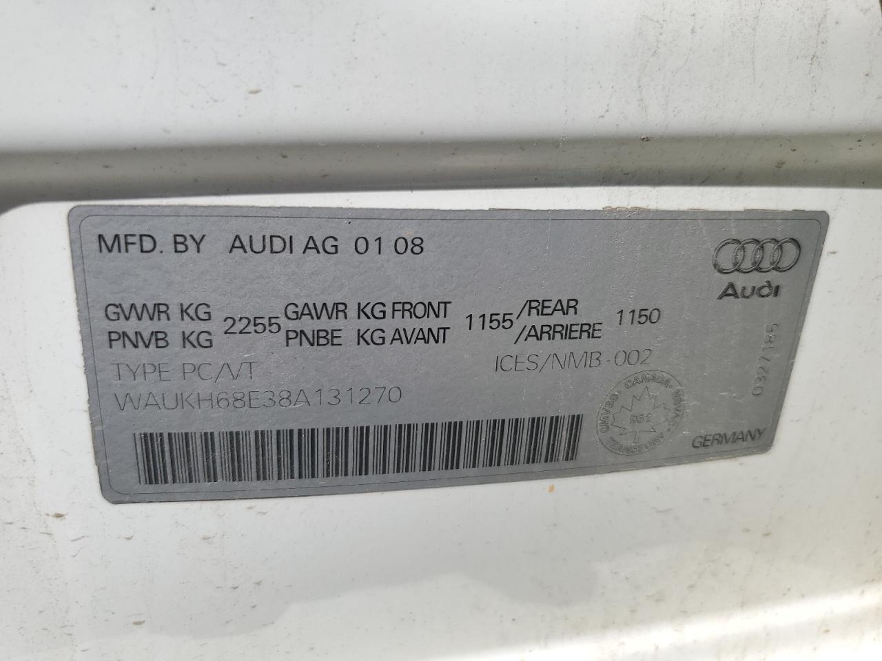 WAUKH68E38A131270 2008 Audi A4 3.2 Avant Quattro