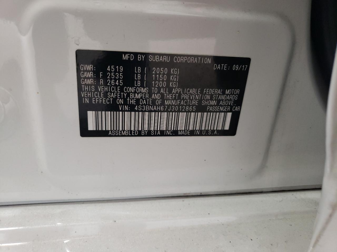 4S3BNAH67J3012865 2018 Subaru Legacy 2.5I Premium