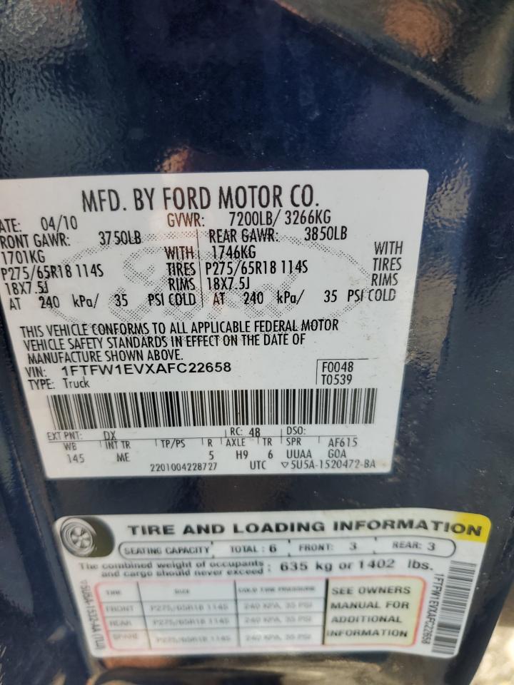 1FTFW1EVXAFC22658 2010 Ford F150 Supercrew