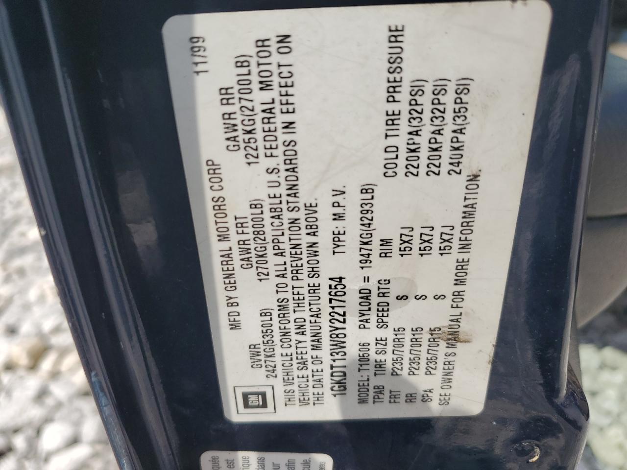 1GKDT13W8Y2217654 2000 GMC Jimmy / Envoy