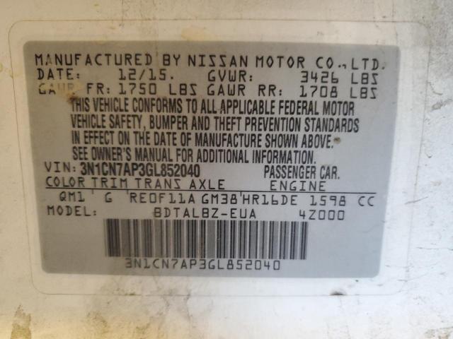 2016 Nissan Versa S VIN: 3N1CN7AP3GL852040 Lot: 61870554