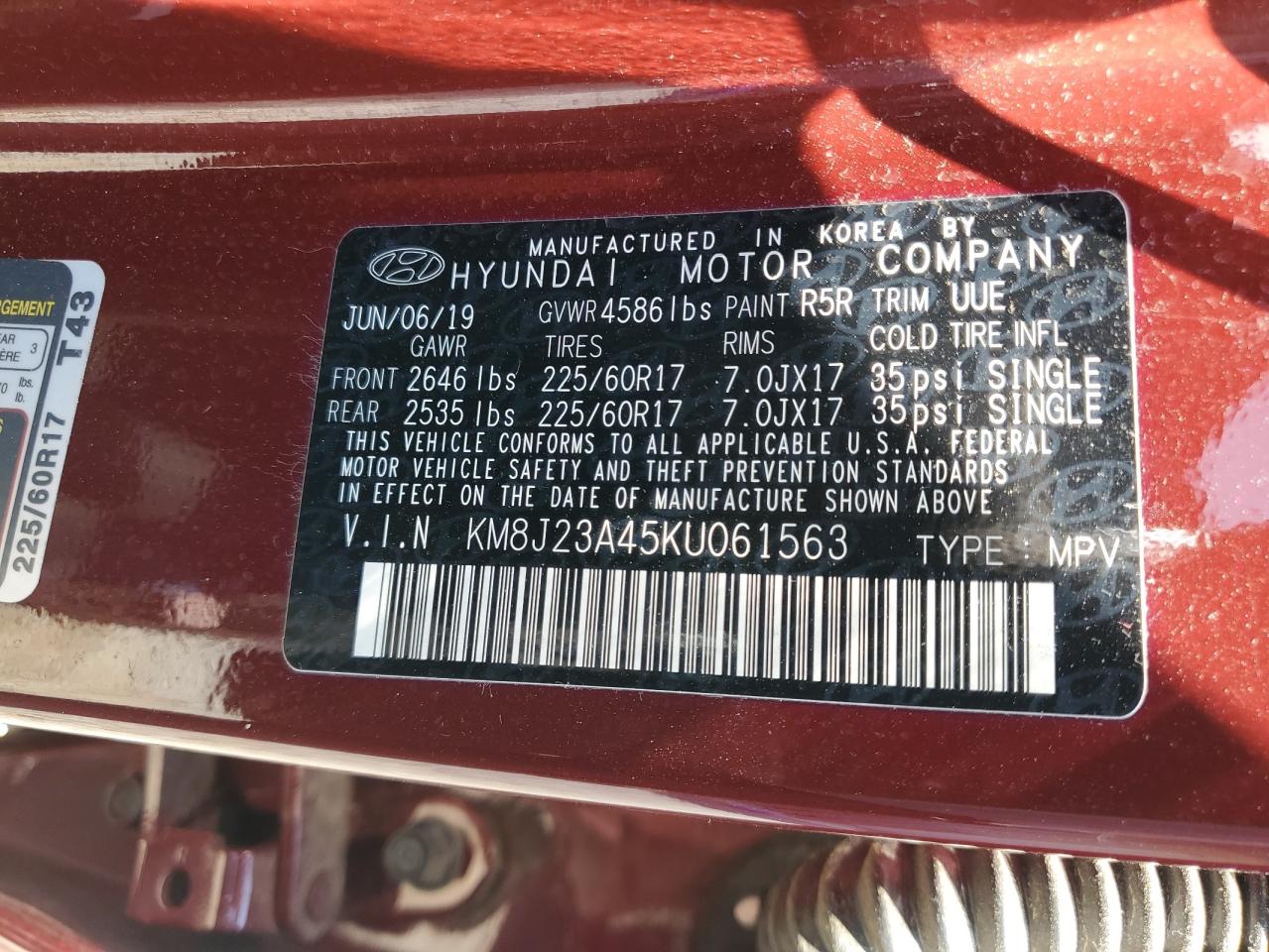 KM8J23A45KU061563 2019 Hyundai Tucson Se