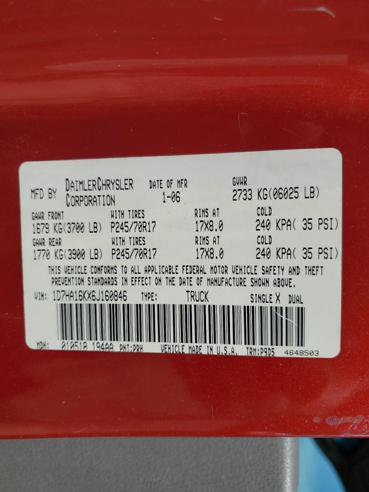 1D7HA16KX6J160846 2006 Dodge Ram 1500 St