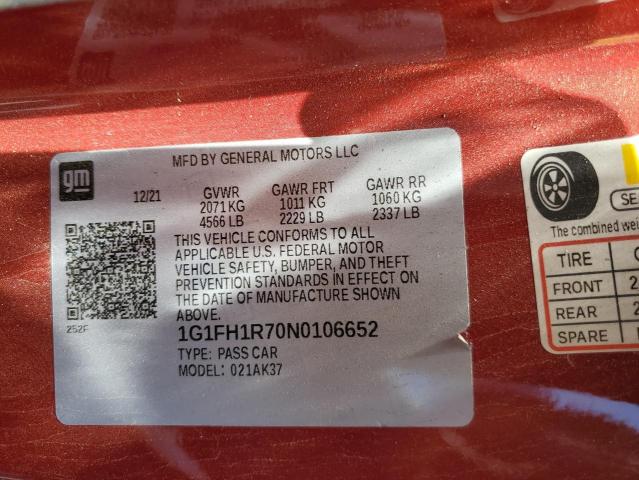 2022 Chevrolet Camaro Ss VIN: 1G1FH1R70N0106652 Lot: 61754204