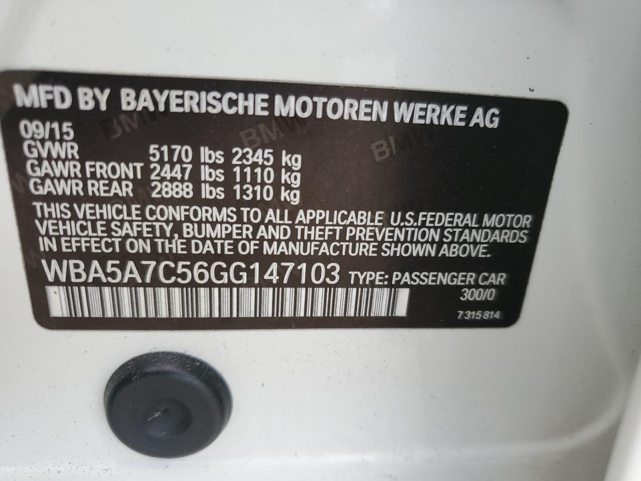 WBA5A7C56GG147103 2016 BMW 528 Xi