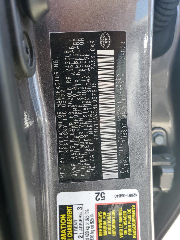 4T1G11AK3NU057905 2022 Toyota Camry Se