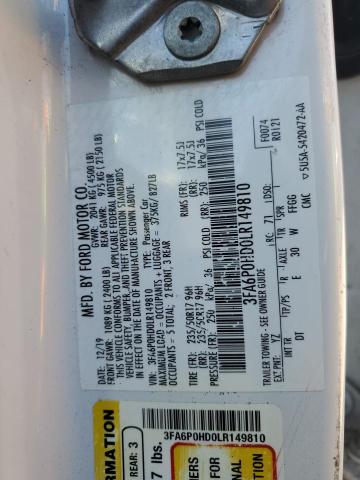 VIN 3FA6P0HD0LR149810 2020 Ford Fusion, SE no.12