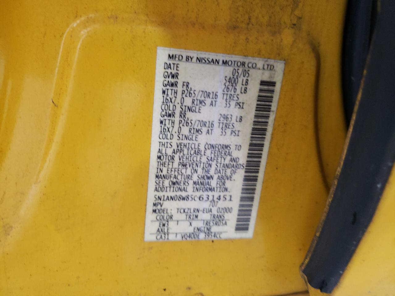 5N1AN08W85C631451 2005 Nissan Xterra Off Road