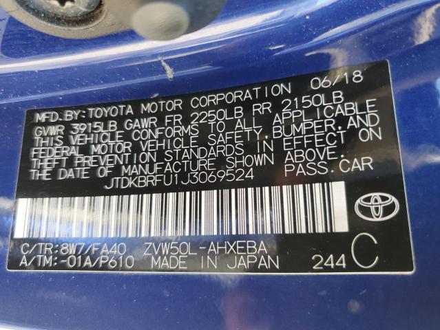 VIN JTDKBRFU1J3069524 2018 Toyota Prius no.12