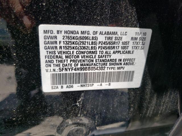 2011 Honda Pilot Touring VIN: 5FNYF4H99BB054302 Lot: 60204994