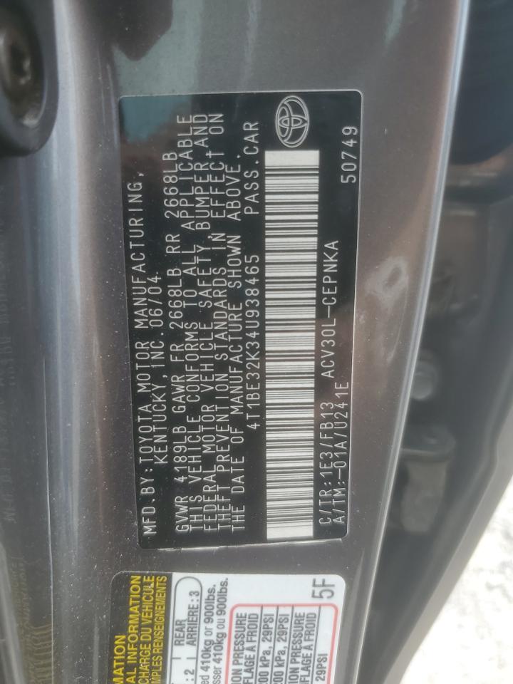 4T1BE32K34U938465 2004 Toyota Camry Le