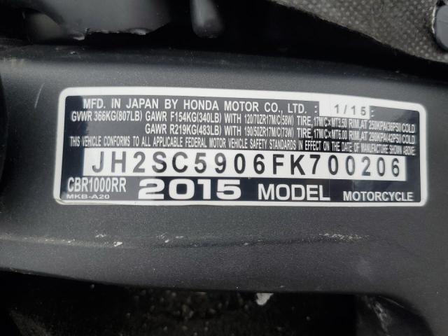 2015 HONDA CBR1000 RR JH2SC5906FK700206