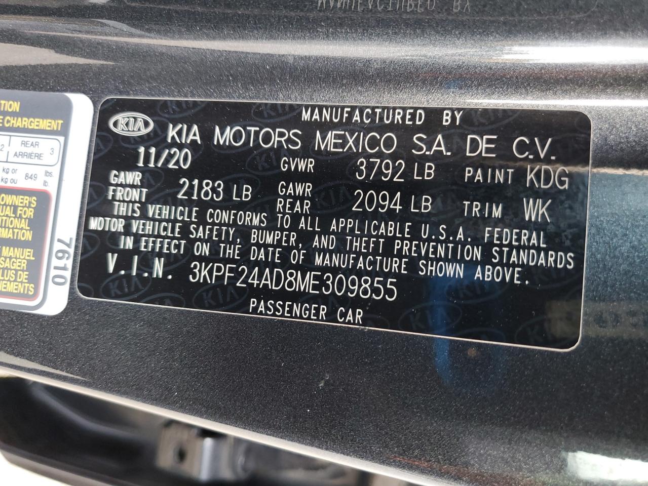 3KPF24AD8ME309855 2021 Kia Forte Fe